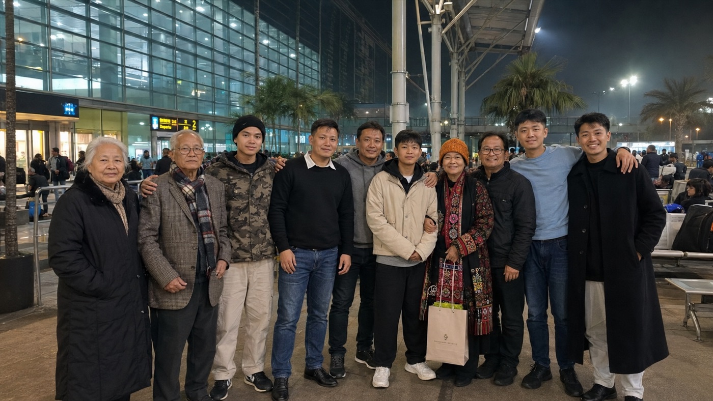 Students seeing off a classmate at the airport.